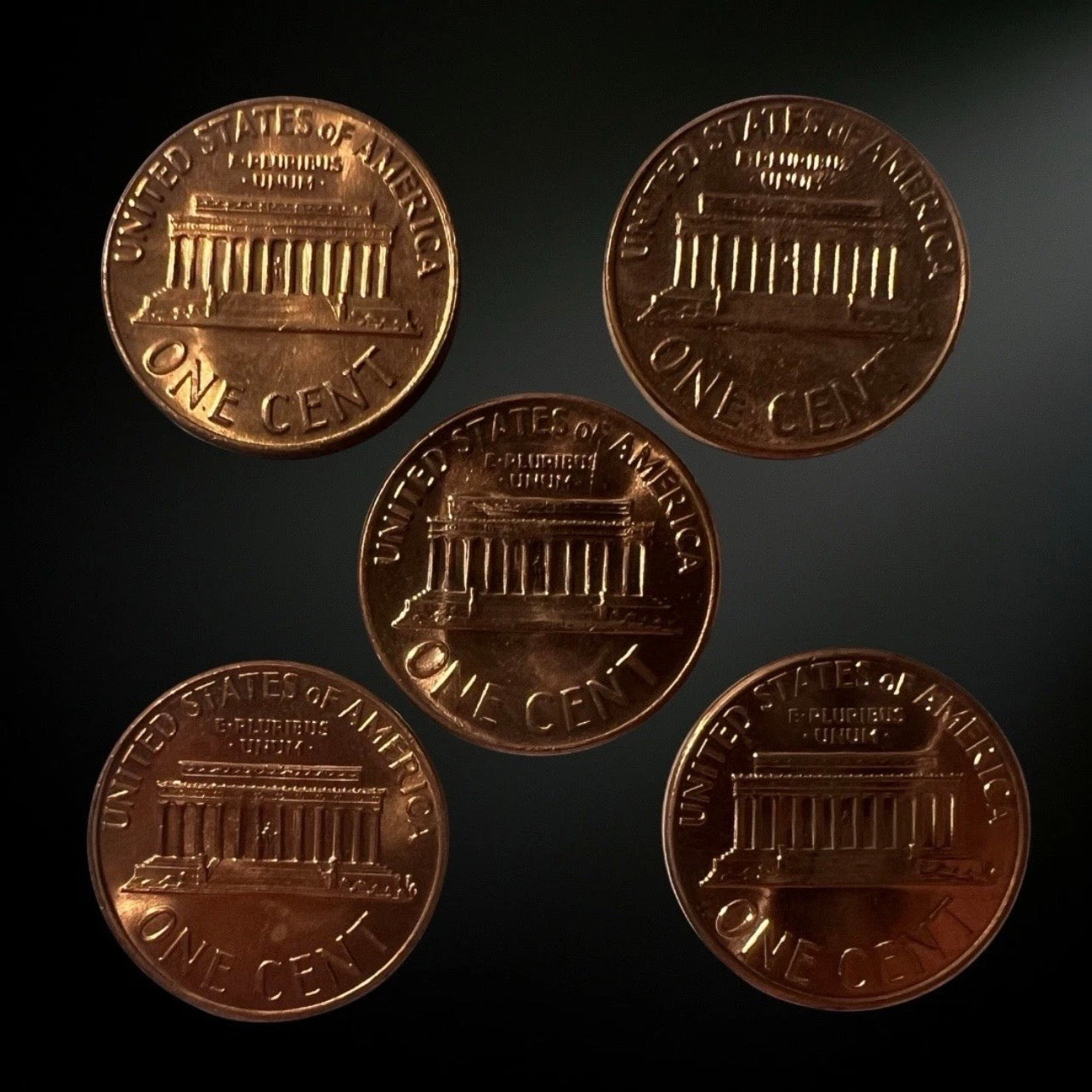 1970–1974-D Lincoln Memorial Penny 5 Coin Set – Brilliant Uncirculated RED