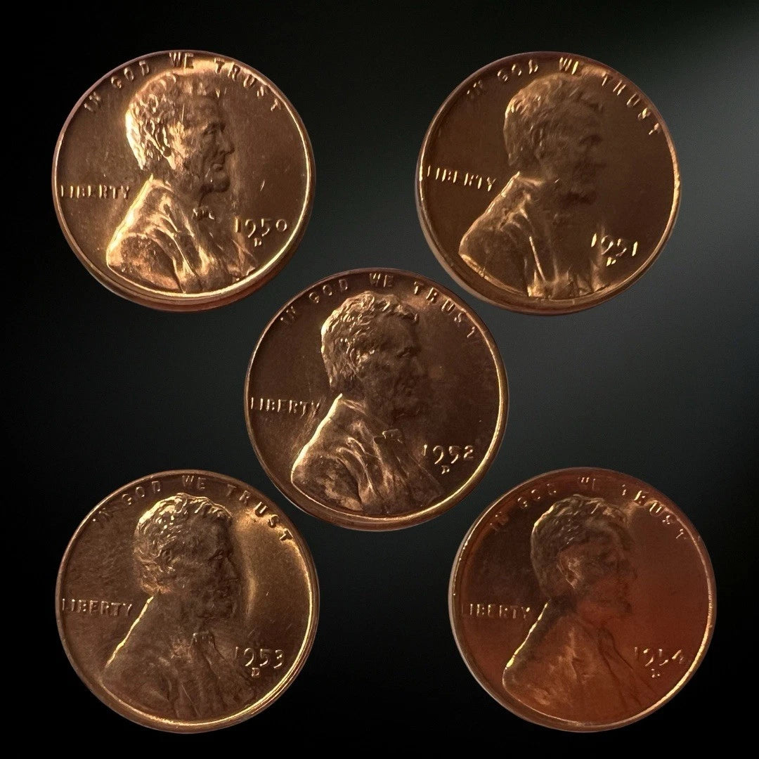 1950–1954-D Lincoln Wheat Penny 5 Coin Set – Brilliant Uncirculated RED