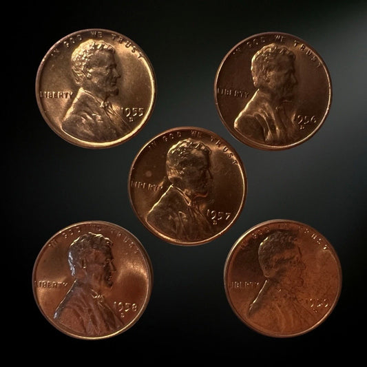 1955–1959-D Lincoln Wheat Penny 5 Coin Set – Brilliant Uncirculated RED